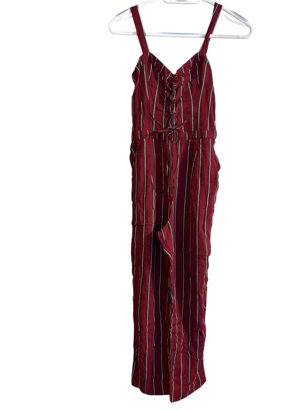 Hollister Burgundy Striped Lace-Up Jumpsuit